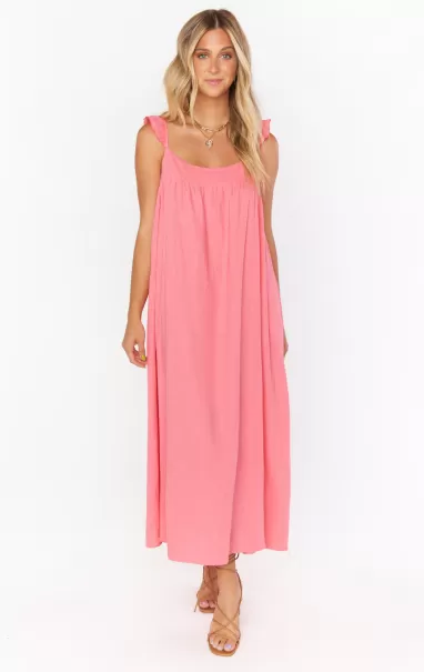 Women Oasis Ruffle Dress - Flamingo Pink Linen Show Me Your Mumu Dresses